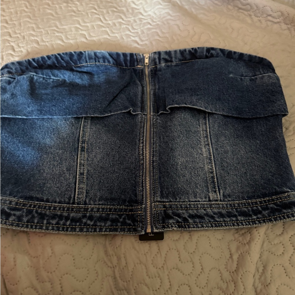Fashion Nova Blue Denim Corset Top